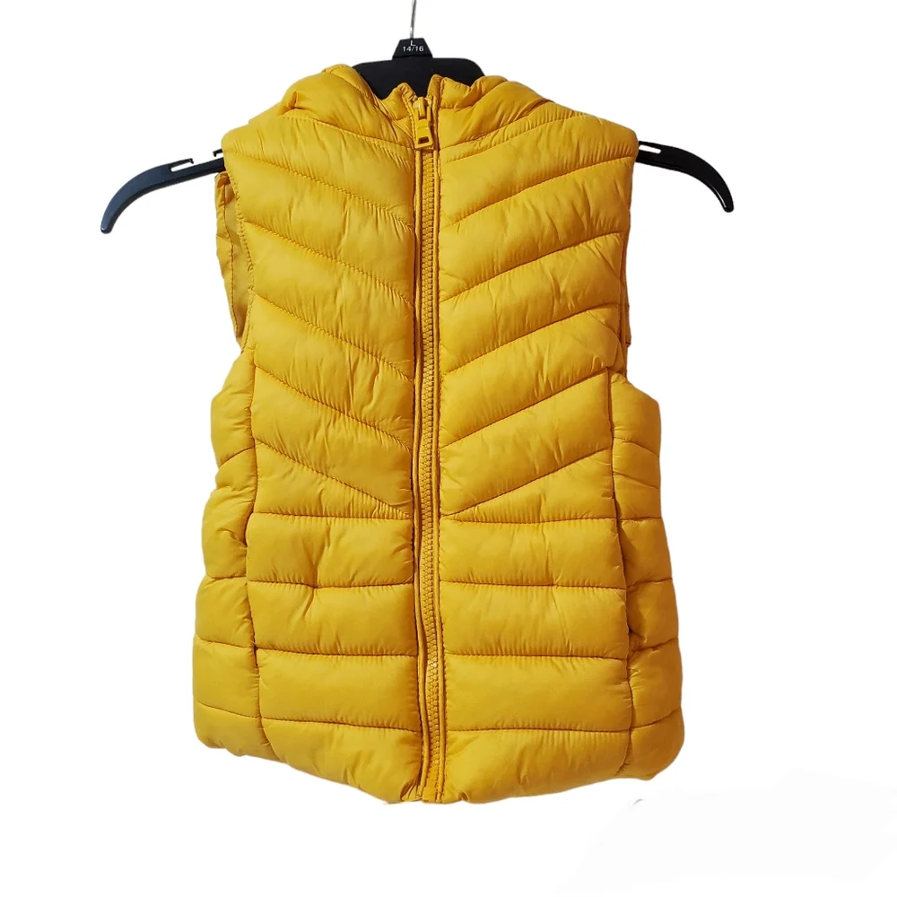 Zara Kids Girls Hooded Zipper Puffer Vest Size 6/7 Yellow